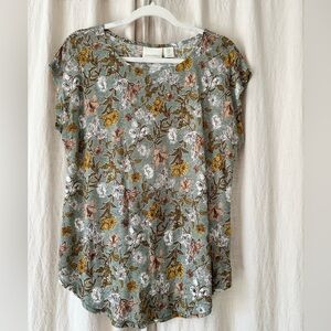 Cynthia Rowley Sage Linen Floral Short Sleeve Top